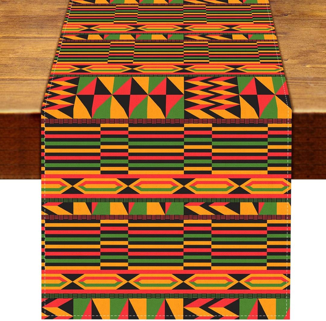 Nepnuser Kwanzaa African Kente Table Runner Juneteenth Decorations American Trible National Holiday Party Supply Home Kitchen Decor 72Inches Long