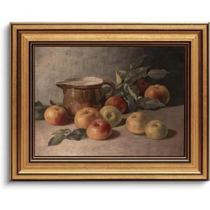Gold Framed Wall Art Vintage Harvest Apples Still Life Canvas Art Farmhouse Fruits Picture Wall Decor Antique Prints Rustic Paintings Country Artwork for Bedroom Bathroom Living Room 8x10 Inch