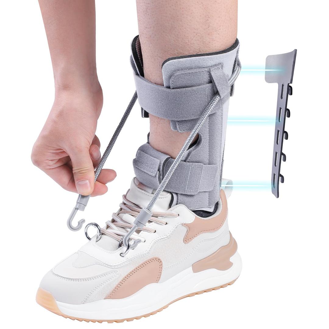 AFO Foot Drop Brace Splint, Adjustable Drop Foot Up Ankle Support for Walking with Shoes, Improve Walking Gait, Fits Right & Left, Women and Men - Gray