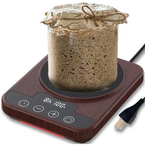 Sourdough Starter Warmer Mat, 12H Timer Warming Heating Pad, Precise 1F Thermostat Control (70-100F), Smart Memory Warming On/Off, Fits Jars Up to 40oz, Perfect for Home Baking (Wood) (Wood Color Semi-lcd)