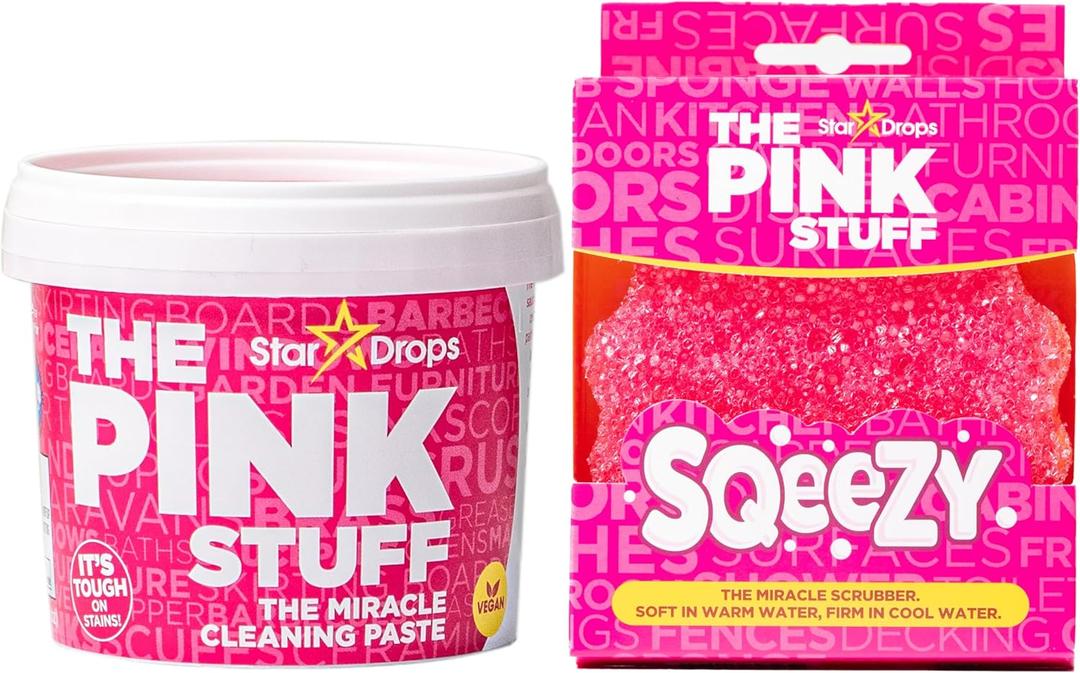 Stardrops - The Pink Stuff Miracle Cleaning Paste & SQeeZY Scrubber Sponge Bundle  All-Purpose, Non-Scratch Cleaner for Kitchens, Bathrooms, Walls, Floors, Pots, Grout, and More (0.5 Ounce (Pack of 2))