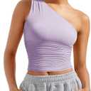 SUUKSESS Women Double Lined Going Out Trendy Crop Tops Ruched Sleeveless Shirts (Purple, S)