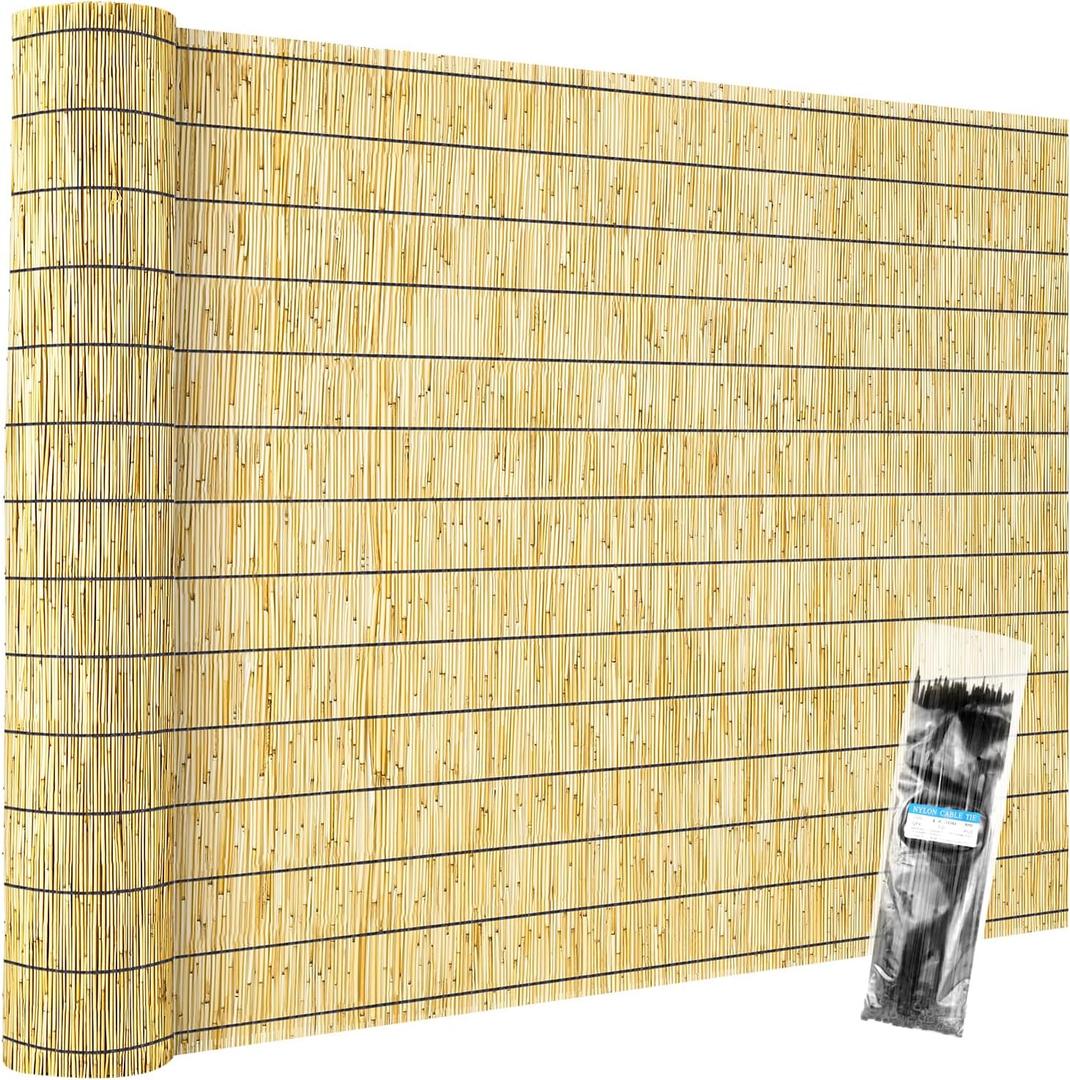 Natural Reed Fencing Rolls,5.5FT X 16.4FT Reed Screen Curtain Fence Covering Privacyo for Outdoor Backyard Patio（Yellow）