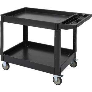 Utility Service Cart 2-Shelf 500 Lbs Capacity, Heavy Duty Rolling Cart with Two Trays and Brake Wheel for Warehouse, Garage, Cleaning, Manufacturing, Storage Handle, 45"X25" Black