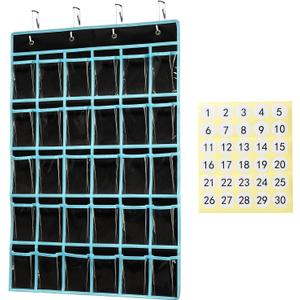 KEEPJOY Classroom Pocket Chart Organizer, Cell Phones Calculator Holder for Classroom Storage, Hanging Wall Door Calculator Phone Caddy for Classroom. (30 Pockets-Black)
