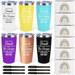 iAOVUEBY 6 Set Employee Appreciation Gifts Bulk, Gift for Coworkers Teachers Nurses, 20 OZ Inspirational Stainless Steel Tumbler Makeup Bags Pen Thank You Gifts For Women Men Team Staffs