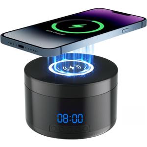 Security Camera Motion Activated with Wireless Charging, Dome Cams with Motion Detection, Night Vision, Local & Cloud Storage, Hd 1080P, Indoor Camera with Clock (Black)