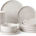 Famiware Nebula Plates and Bowls Sets, 12 Pieces Dinnerware Sets, Dishes Set for 4, Creamy White with Colorful Speckles