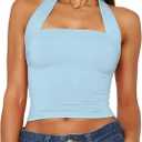 ForeFair Women Halter Neck Backless Crop Top Sexy Y2K Sleeveless Tank Top Open Back Slim Fit Tops (Medium, Sky Blue)