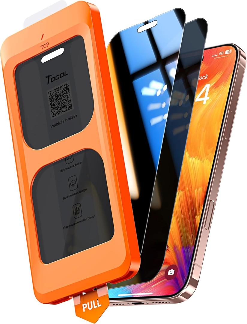 TOCOL for iPhone 16 Pro Privacy Screen Protector 6.3-Inch True 25Anti Spy 9H+ Hardness Tempered Glass for Full Coverage Easy Installation 2 Pack