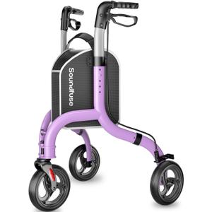 SOUNDFUSE 3 Wheel Walkers for Seniors, Lightweight Foldable Aluminum Rollator Walker, Height Adjustable Three Wheel Walker, Purple