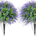 LAFORMO Artificial Lavender Topiary Ball Trees with Ground Spike, 2 Pack 15.7" UV Resistant Artificial Shrubs, Fake Evergreen Artificial Plant Brush for Indoor Outdoor Front Porch Garden