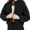 Flygo Womens Cropped Corduroy Puffer Jacket Winter Jackets Warm Long Sleeve Zip Quilted Down Puffer Coat,M
