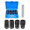 Professional 5-Piece Lug Nut Extractor Set with 1/2-inch Drive, Impact Twist Socket Set,17mm 19mm 21mm 22mm Wheel Lock Removal Tool Kit for Stripped Lug Nut Remover
