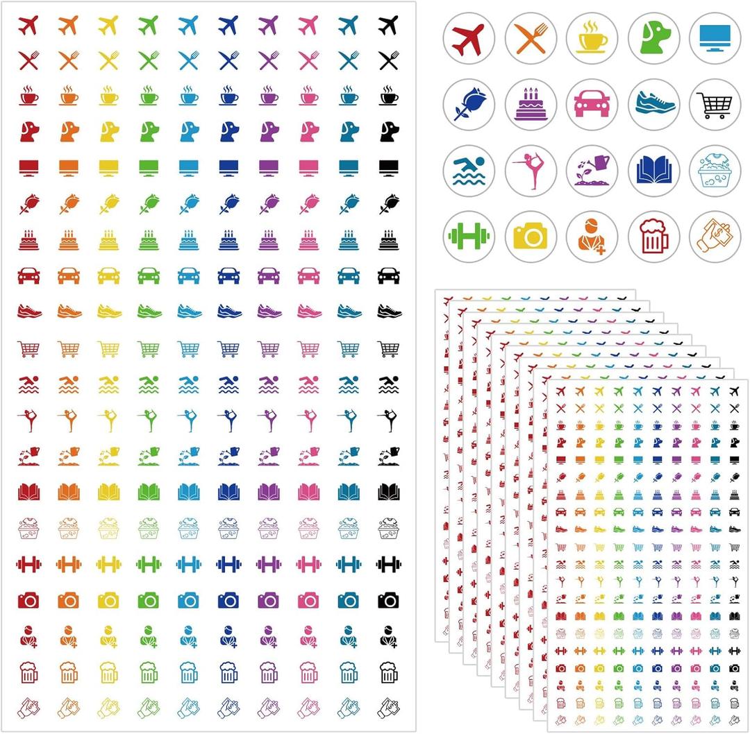 2000pcs Mini Calendar Stickers 0.5in Workout Planner Label for Airplane Dining Pet Work Birthday Car Shopping Swimming Yoga Reading Housework for Diary Planner Calendars Plan Scrapbooking DIY Craft
