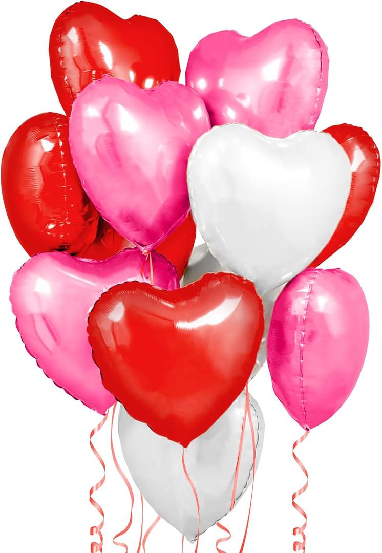 KatchOn, Large Heart Balloons Decorations - 18 Inch Pack of 12 | Pink and Red Heart Shaped Balloons, Valentines Day Decorations | Happy Anniversary Decorations | Valentines Decor