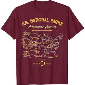 63 National Parks Map US Park Retro Vintage Camping Hiking T-Shirt