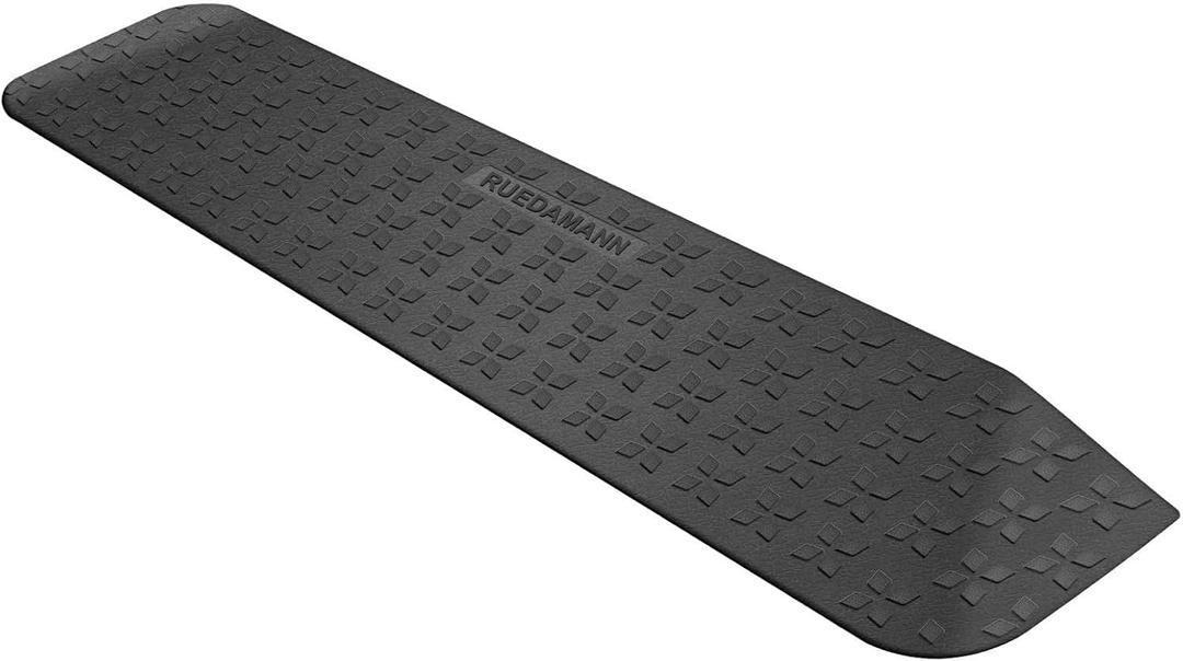 Ruedamann 1" Rise Rubber Threshold Ramp, 42.9" Wide Wheelchair Ramp, 2200 Lbs Capacity, Entry Ramp with Non-Slip Surface, for Wheelchairs, Scooter, Power Chairs, Driveways, Curb Standard Anti-Slip Black