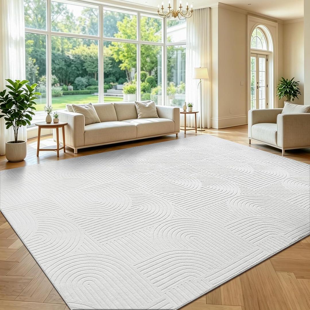 Pauwer 9x12 Area Rugs for Living Room, Modern Non Slip Washable Rug, White