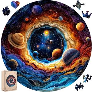 MEATRN 200 Pieces Wooden Puzzles for Adults - Planet Theme Colorful Astronomy Jigsaw Puzzle, Relaxing Space Puzzle Gift, Family Night Activity and Brain Challenge, 11.2x11.3 In (Small)
