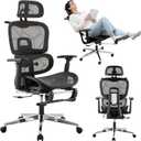 Mesh Ergonomic Office Chair with Footrest,High Back Mesh Gaming Chair with Lumbar Support,Back Support,Adjustable Headrest and Armrests for Home Office (Black)