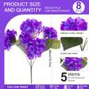 Daynight 8 Pcs Hydrangea Artificial Flowers Outdoor Silk Bouquets, UV Resistant Faux Hydrangeas Flowers for Table Vase Centerpieces Outside Party Wedding Baby Shower Home Outdoor Decor (8, Purple)