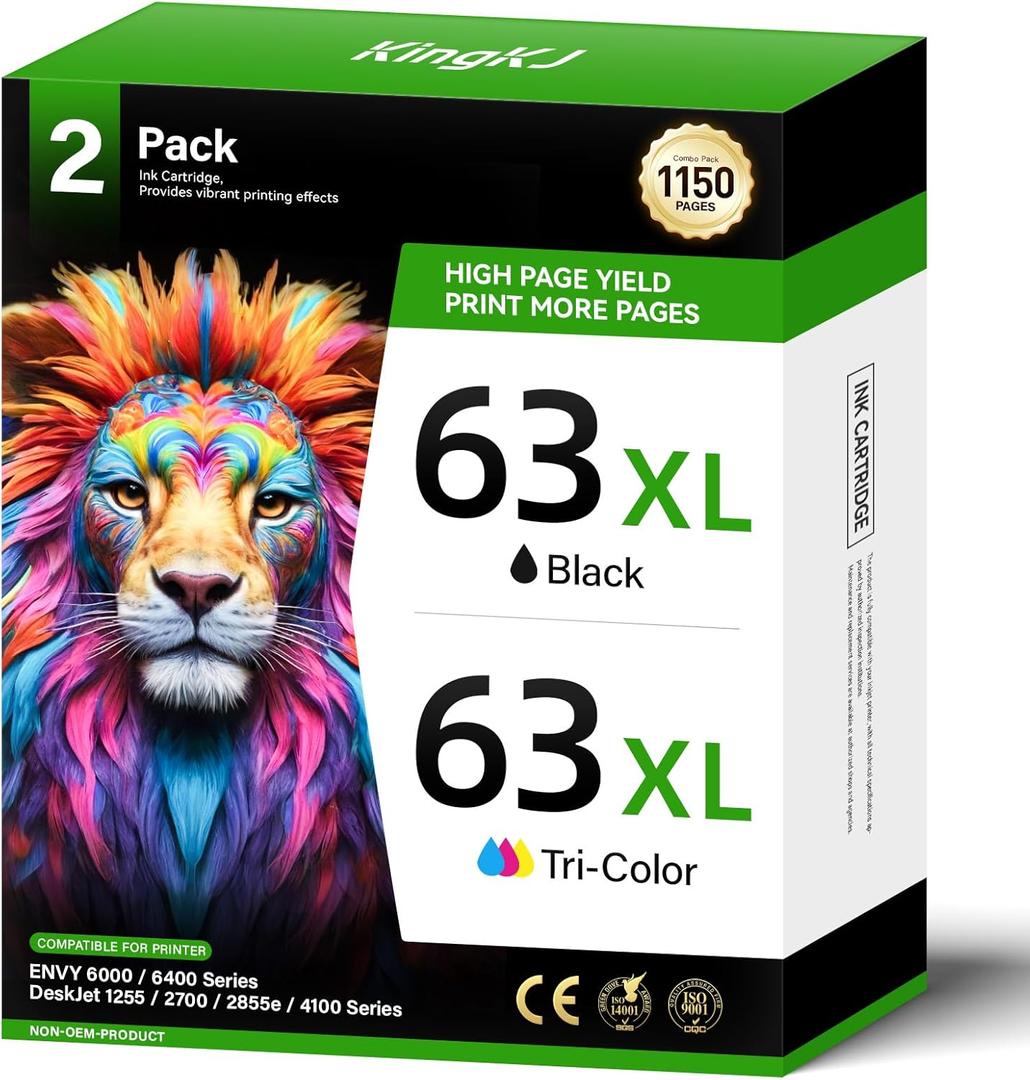 63XL Ink Cartridge Black Color Combo Pack Replacement for HP 63 Ink Cartridge for OfficeJet 3830 4650 5200 4655 5255 5258 Envy 4510 4512 4520 4655 DeskJet 1112 2130 3630 Printer High-Yield 2-Pack