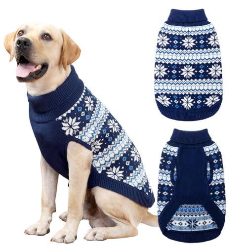 KOOLTAIL Cable Knit Dog Sweater Turtleneck, Cold Weather Pullover Classic Knitwear, Snowflake Pattern Thick Warm Winter Pet Clothes, Dog Christmas Sweater for Small Medium Large Dogs Cats, Navy Blue M