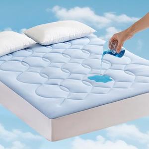 Friendriver Queen Size Cooling Mattress Pad Waterproof Mattress Topper for Hot Sleepers - Soft Breathable Mattress Cover with 8"-21" Deep Pocket (60×80", Blue)
