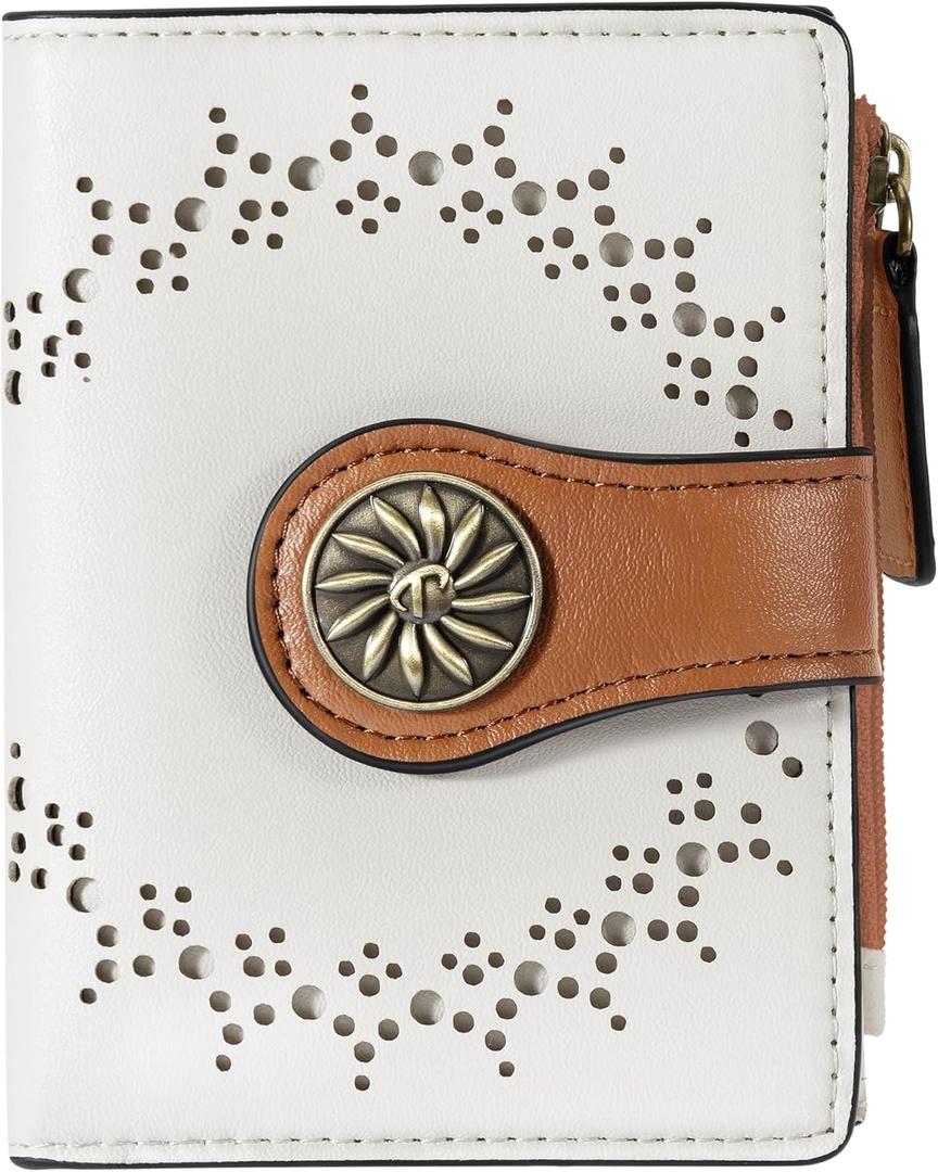 Tipmile Small Wallet for Women Bifold RFID Blocking Card Holder Leather Wallets with Zipper Coin Pocket (Beige & Brown)