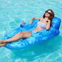 SLOOSH Premium Inflatable Pool Floats Lounger Adult, Fabric Pool Floaties Lounge with Cup Holders Backrest Recliner for Pool Party (Blue)