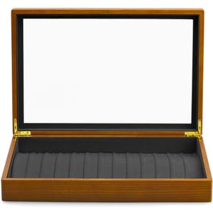 Oirlv Solid Wooden Necklace/Bracelet/Pendant Jewelry Organizer Box 13 Lattice Necklace Showcase Display Holder (Grey Necklace/Long chain Box)