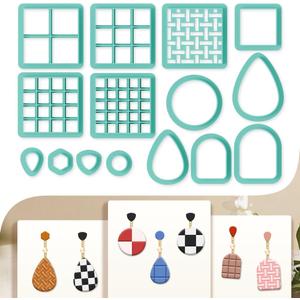 beinkmake 15Pcs Square Polymer Clay Cutters Checkered Grid Clay Earrings Cutters Polymer Jewelry Cutter for Earrings Making Birthday Party DIY Supplies