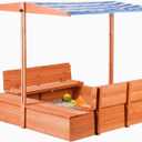 Kids' Outdoor Wooden Sandbox with Id,Sand Box with Toy Storage Box,Kids Play Equipment Sand Protection Bottom Liner Included 47X47in.