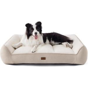 Bedsure SupportMax Orthopedic Dog Beds Large Sized Dog - Extra Thick Supportive Large Dogs Bed with Waterproof Washable Cover, L Plus Comfort Pet Sofa with Soft Sherpa and Nonskid Bottom, Beige, 38" (Cream)