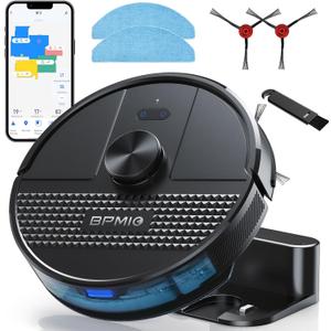 BPMIO Robot Vacuum and Mop Combo 4500Pa Max Suction with LiDAR Navigation Smart Mapping, 145 Min Runtime Customized Cleaning Schedule, Works with Alexa/WiFi/App, Great for Pet Hair, Carpet, Hard Floor