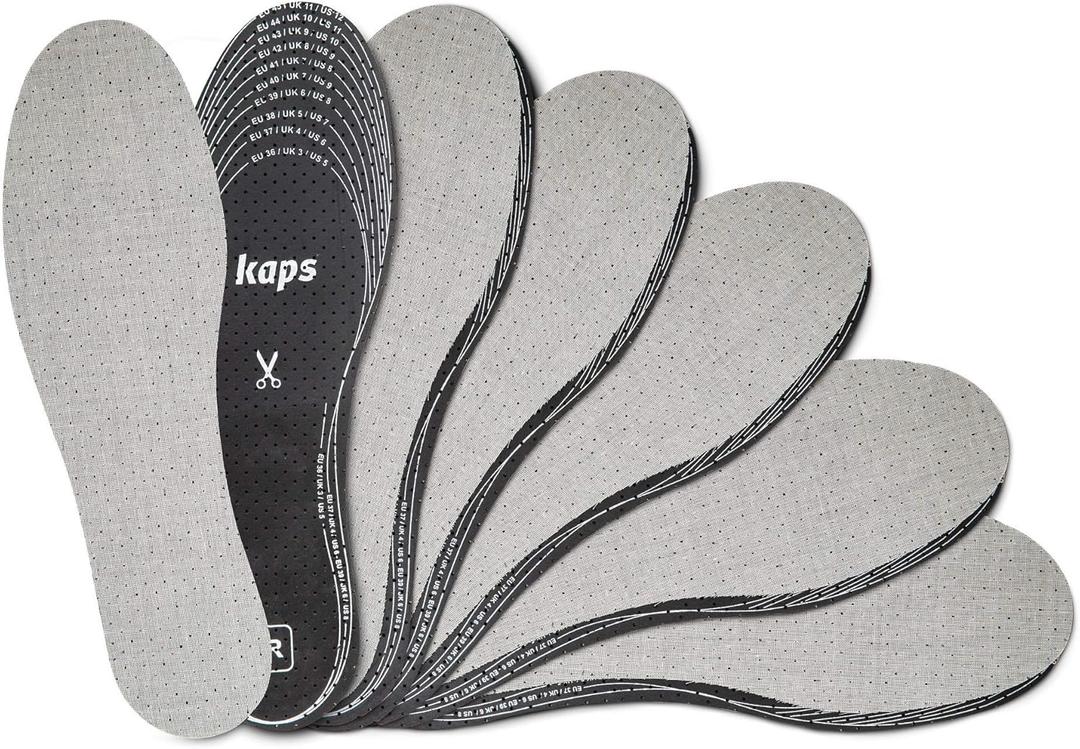 6 Pair Pack Anti Odour Shoe Insoles Set with Odor Eating Charcoal, Shoe Inserts, Kaps Odour Stop