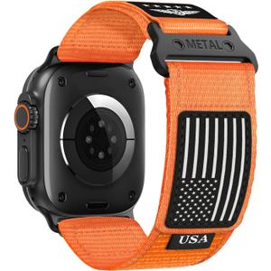 Rugged Nylon for Apple Watch Ultra 2 Band 49mm iWatch Bands 46mm 45mm 44mm 42mm Men,Soft Woven Adjustable Stars-Stripes Flag Wristbands Strap for Apple Watch Ultra Series 10/9/8/7/6/5/4/3/SE/Ultra2