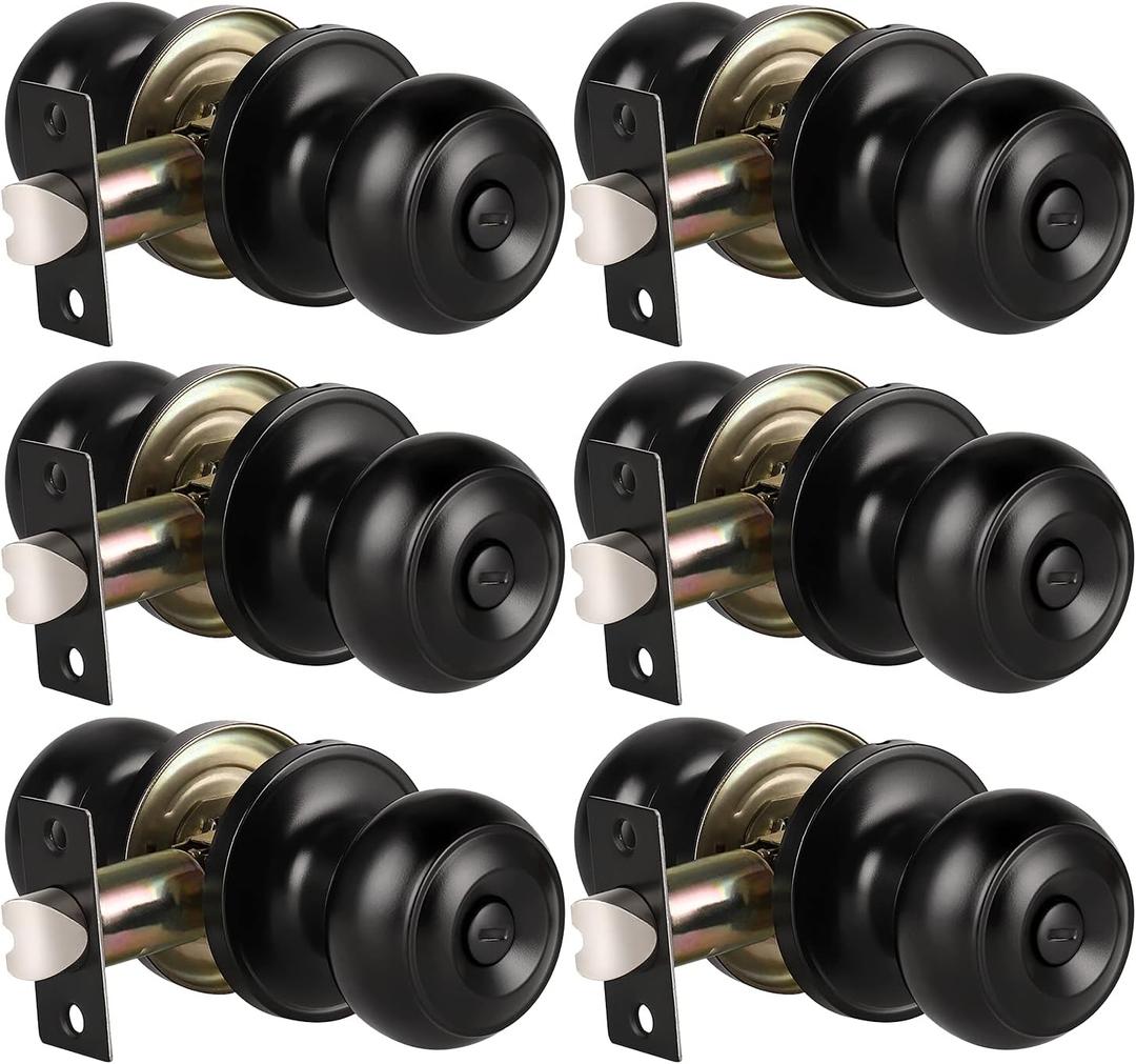 KNOBWELL 6 Pack Privacy Door Knob for Bathroom or Bedroom Door Knobs, Round Interior Door Knobs, Indoor Door Knob, Keyless Black Door Knob with Lock, Door Handle Lock for Interior Doors, Matte Black