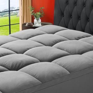 SOPAT Mattress Topper Queen Size Extra Thick Mattress Pad 8-21" Deep Pocket Soft Down Alternative Fill Mattress Protector Pillow Top Mattress Cover (60x80 Inches, Grey)