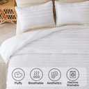 BEDELITE Boho Comforter Set Queen Size, White Tufted Striped Bed Set 3 Pieces, Soft Vintage Farmhouse Comforter for All Seasons, Boho Home Decor,Fluffy Jacquard Bedding with 2 Pillow Shams