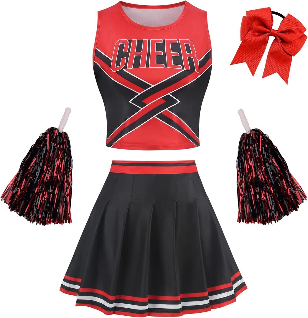 GRAJTCIN Tenns & Womens Cheerleader Uniform Halloween Costume Adult Crop Top Cheer Outfit (XX-Small, Black)