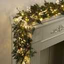 2 Sets Christmas Garland 6.6ft. Cedar White Berry with Lights Artificial Pine Garland Holiday Winter Table Runner for Stair Decoration Fireplace Centerpiece Background Decoration