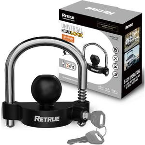 RETRUE Universal Coupler Lock Trailer Locks Ball Hitch Trailer Hitch Lock Adjustable Security Heavy-Duty Steel fits 1-7/8 Inch, 2 Inch, 2-5/16 Inch Couplers, Black