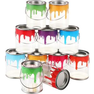24 PCS Plastic Empty Paint Cans Buckets with Metal Lids - PVC Mini Paint Cans, 8 Colors Ideal for Art Parties Weddings Birthdays Picnics
