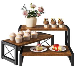 IBUYKE 4 Tier cupcake stand,Wooden Risers Display Stands,Tiered Display Stand for food,Dessert Table Display for Party,Afternoon tea, Family Gatherings,Rustic Brown UTLJ018H