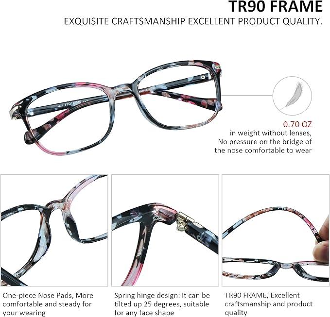 VisionGlobal Blue Light Blocking Glasses for Women, Anti Eyestrain, Computer Reading, TV Glasses, Stylish Square Frame, Anti Glare(+2.00 Magnification) (01_nola_pink)