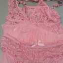 Foxiny Sexy Ruffle Sheer Mesh Lace Wireless Babydoll Lingerie Dress with Thong 2 Piece Women Panty Set Negligee Nighty Night Gown Sleep Wear Ruched See Through Pink Medium