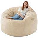 SIMFLAG 5FT Bean Bag Chair, Large Bean Bag Chairs with Memory Foam Filled, Fluffy Beanbag Sofa with Dutch Velvet Cover, Round BeanBag Chairs for Living Room, Playroom - Dark Beige