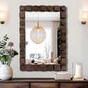 Wall Mirror with Rustic Wood Frame, 28"x20" Solid Wood Vanity Mirror for Bathroom, Bedroom, or Entryway, Vertical or Horizontal Mount